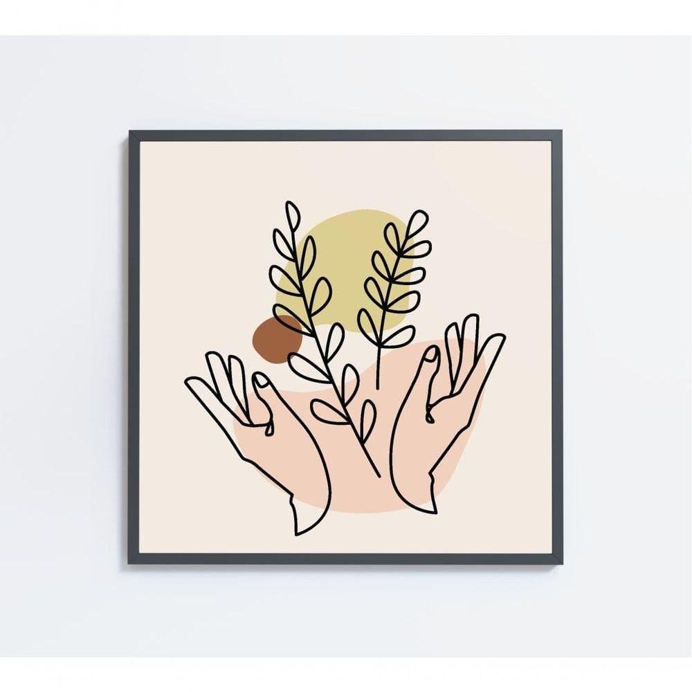 Quadro Feminino Silhueta Mãos Ramos Artística Contínua Medidas 40x40 Cm Impressão Adesivo Fotográfico