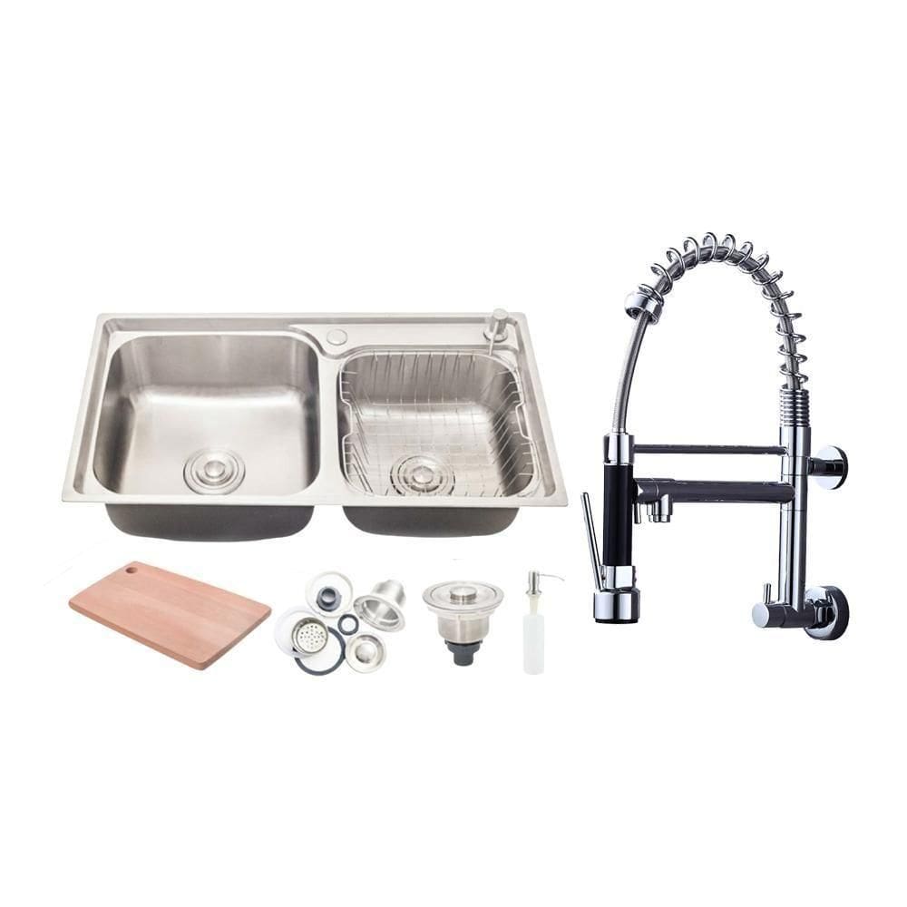 Cuba Pia Para Cozinha Aço Inox 304 Cg304-c02 E Torneira 40cm Cromada De Parede Tg40c-pl Belcca-kit