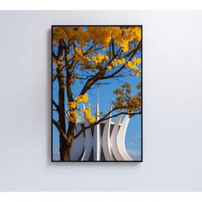 Quadro Ipê Amarelo Catedral Ao Fundo Medidas 40x60 Cm Tipo De Impressão Adesivo Fotográfico