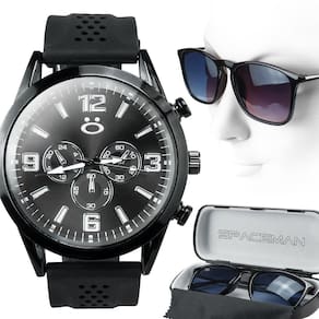 Relógio Masculino Aço Preto Ajustável + Óculos Sol Proteção UV + Case - Orizom Spaceman