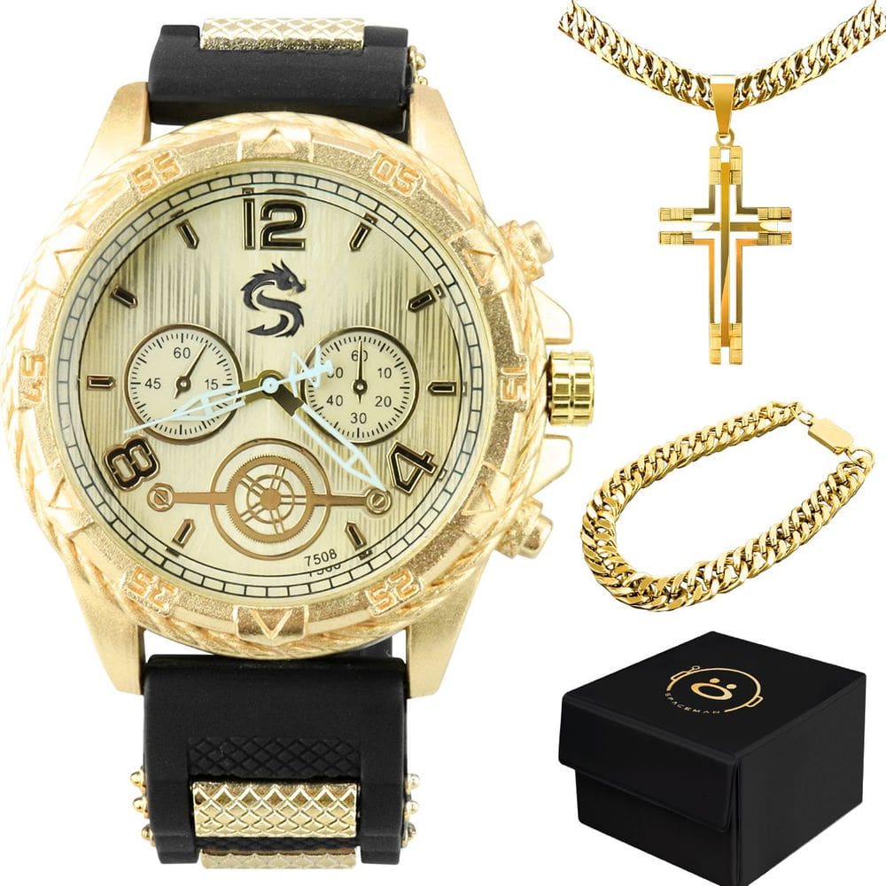 Relógio Masculino + Pulseira + Corrente Pulseira Ajustável - Orizom Spaceman