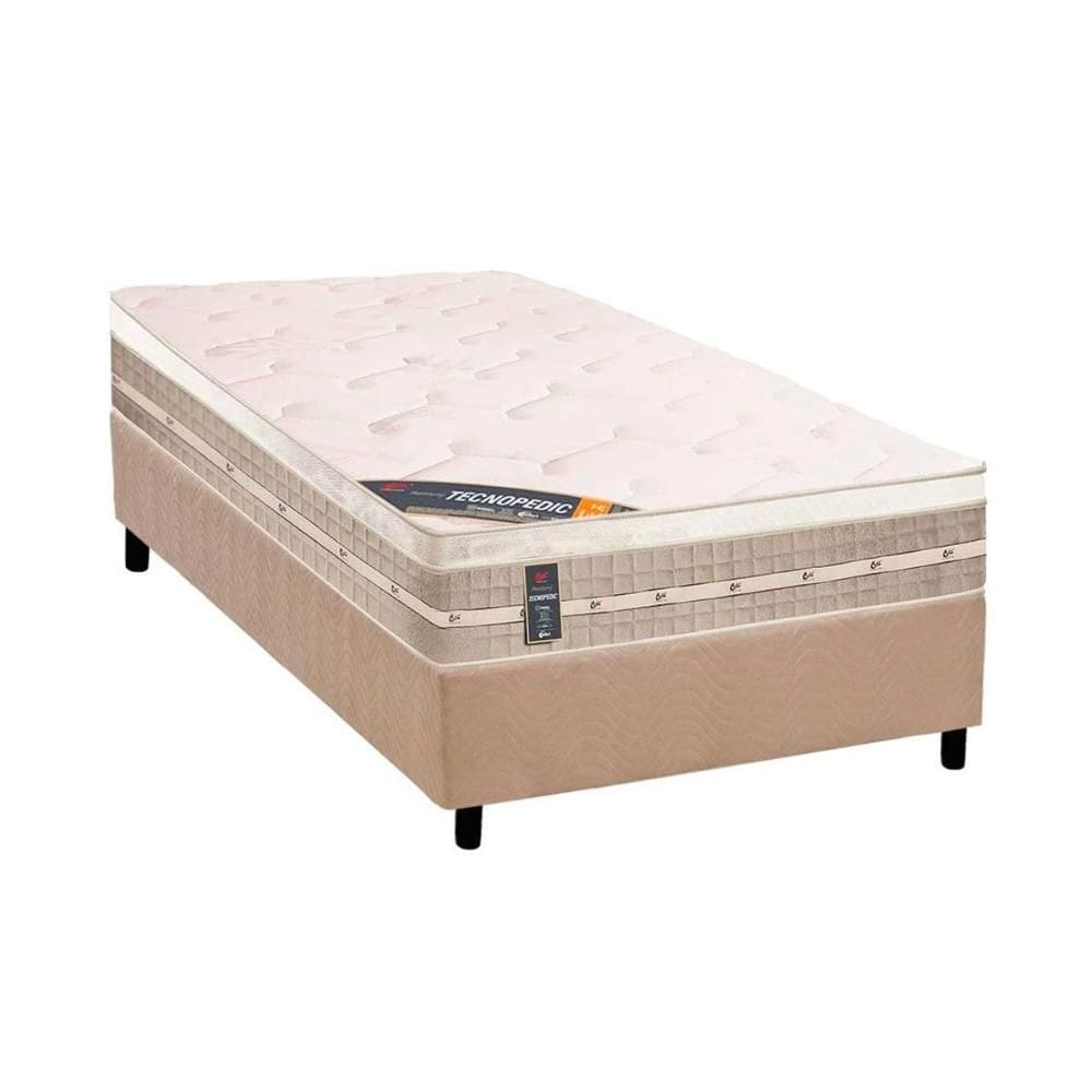 Cama Box Solteiro: Colchão Molas Castor Tecnopedic Premium + Base CRC Suede Clean(88x188)