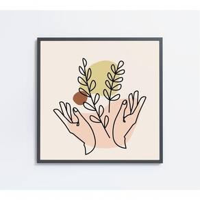 Quadro Feminino Silhueta Mãos Ramos Artística Contínua Medidas 60x60 Cm Impressão Tecido Canvas