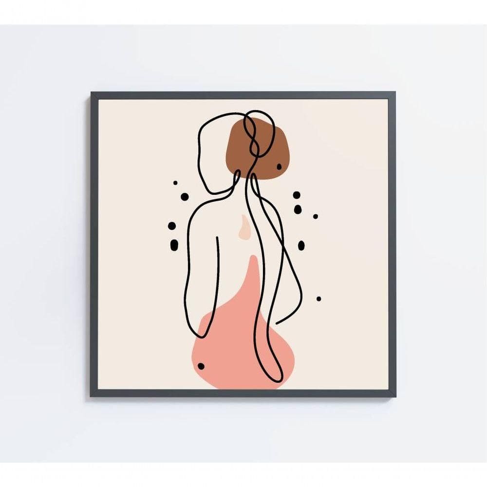 Quadro Feminino Silhueta Costas Artística Contínua Medidas 60x60 Cm Impressão Vidro Acrílico