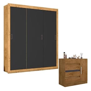 Cômoda 8000 E Guarda Roupa Casal Cor2303044 Freijó Carbono Flex - Araplac