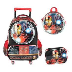 Kit Mochila Rodas 360 Avengers Homem Ferro Led Mão E Rodas
