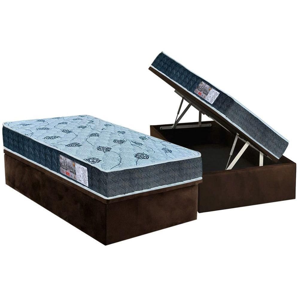 Cama Box Baú Solteiro: Colchão Espuma D45 Orthoflex / EP Cecina + Base CRC Suede Brown(88x188)