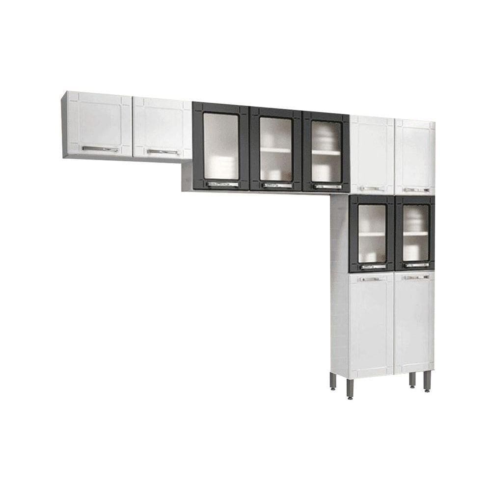 Cozinha Modulada Bertolini Múltipla 3 Peças (2 Armários + 1 Paneleiro) CPT96 Branco/Preto