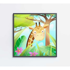Quadro Infantil Girafa Medidas 80x80 Cm Impressão Vidro Acrílico