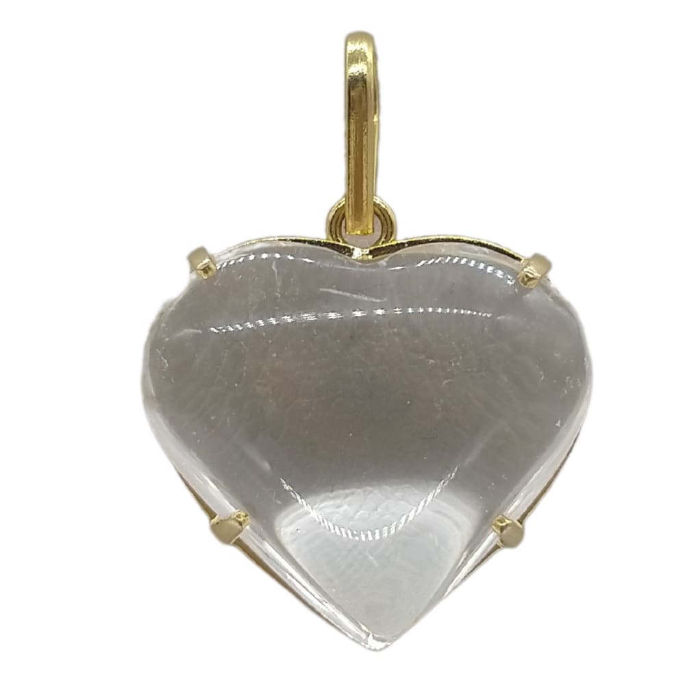 Pingente de Pedra Cristal - Coração Garra Banhado M