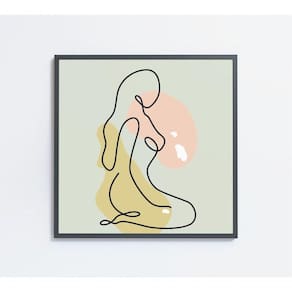 Quadro Feminino Silhueta Artística Contínua Medidas 80x80 Cm Impressão Tecido Canvas