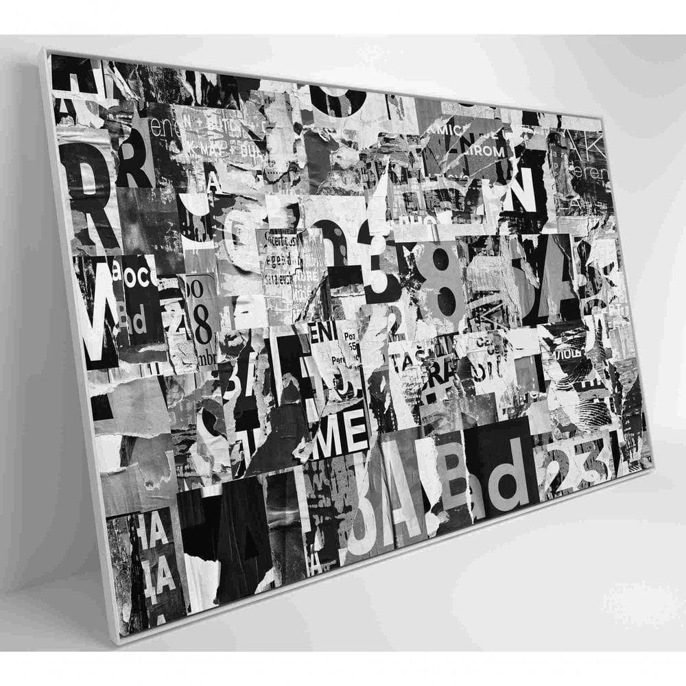Quadro Colagem De Letras Em Preto E Branco Medidas 90x60 Cm Impressão Vidro Acrílico
