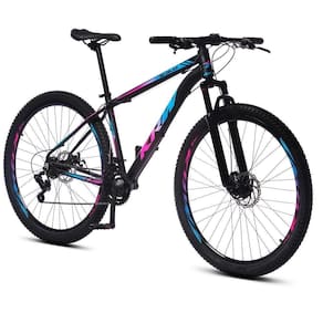 Bicicleta Aro 29 Krw Alumínio 24 Vel Freio A Disco X52 Cor:preto/rosa E Azul;tamanho Quadro:21 Preto/rosa E Azul