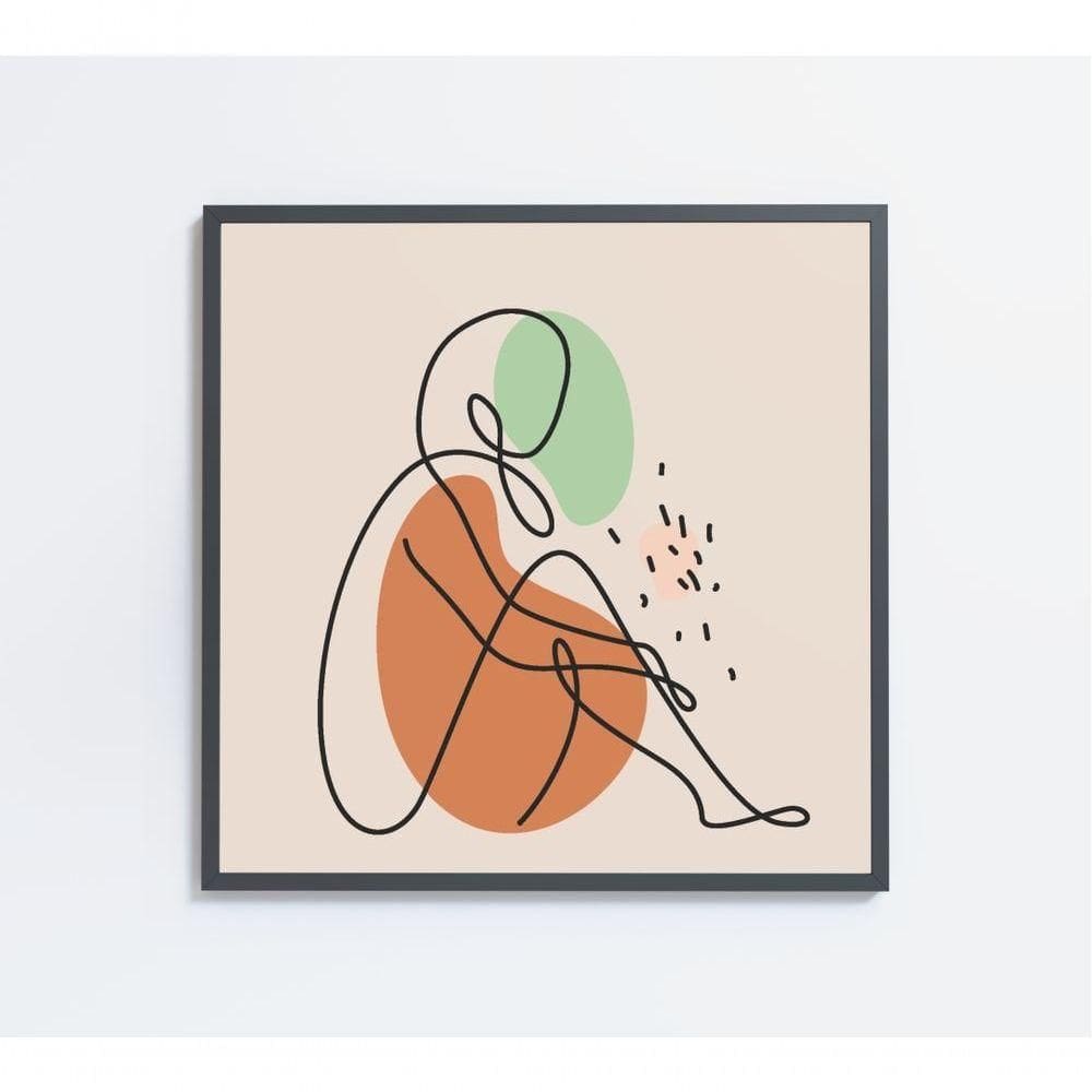 Quadro Feminino Silhueta Sentada Artística Contínua Medidas 40x40 Cm Impressão Vidro Acrílico