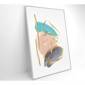Quadro Abstrato Branco Com Linhas E Cores Medidas 80x120 Cm Impressão Adesivo Fotográfico
