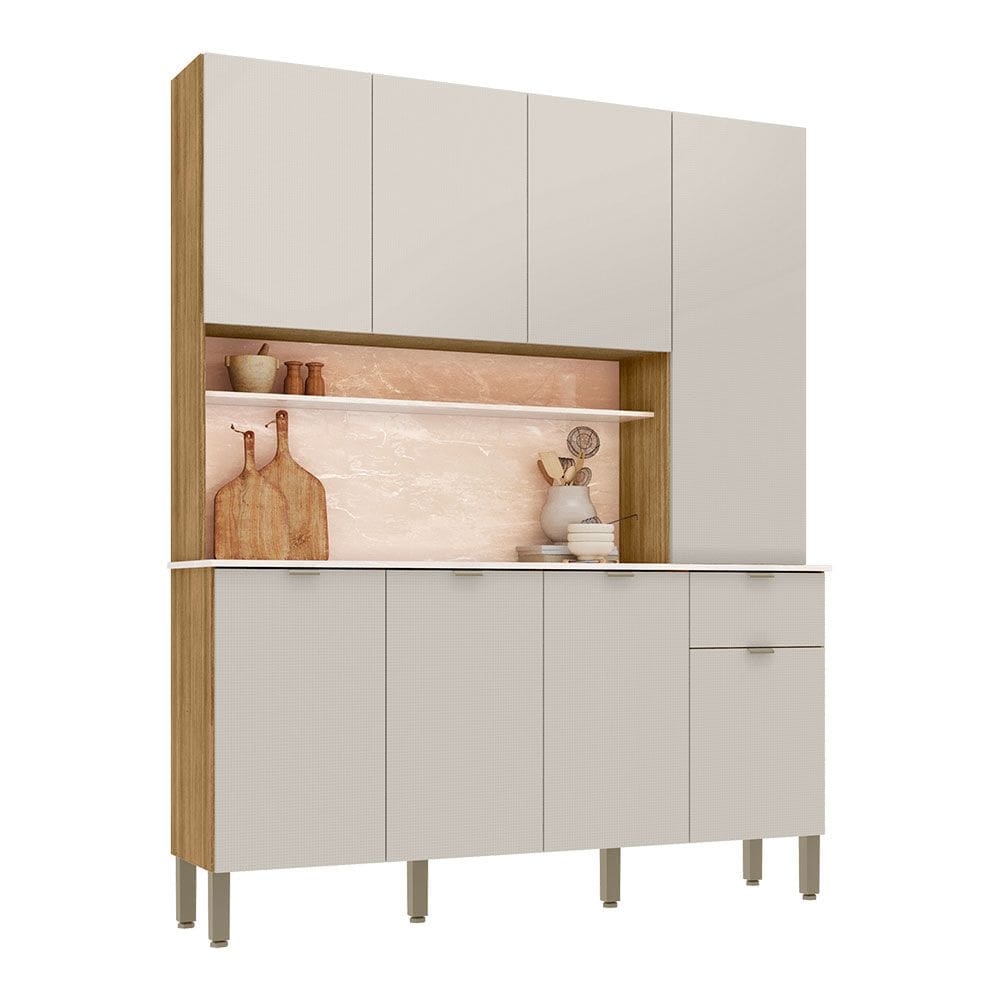 Armário de Cozinha Compacta 8 Portas e 1 Gaveta 161cm Dacar Freijó/Soft - Pallazio