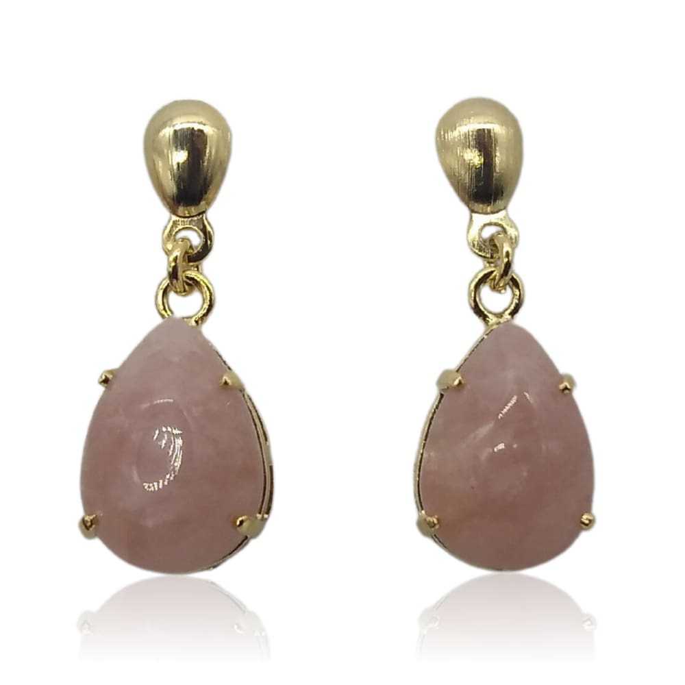 Brinco de Pedra Quartzo Rosa - Cravejado P