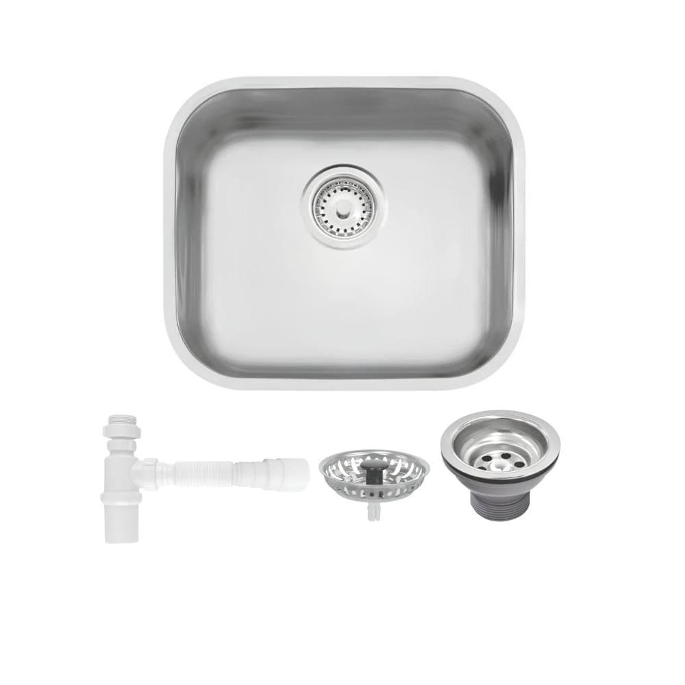 Cuba De Inox Lavínia 40x34cm 3.1/2` Com Válvula 94020/107 Acetinada Tramontina com Sifão Universal Com Copo