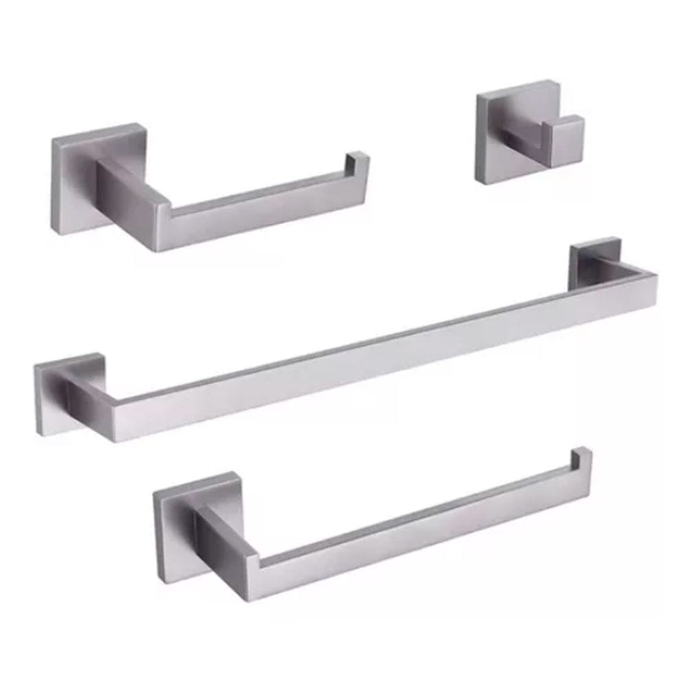 Kit Acessórios Banheiro Aço Inox 304 Luxo 4 Peças Prata Brinovar