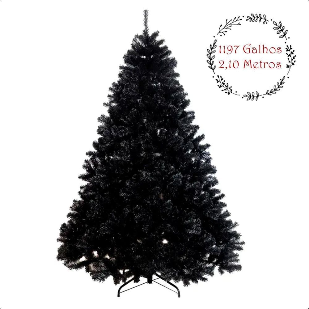 Arvore De Natal Preta 2,10M Halloween Dark 1197 Galhos Luxo
