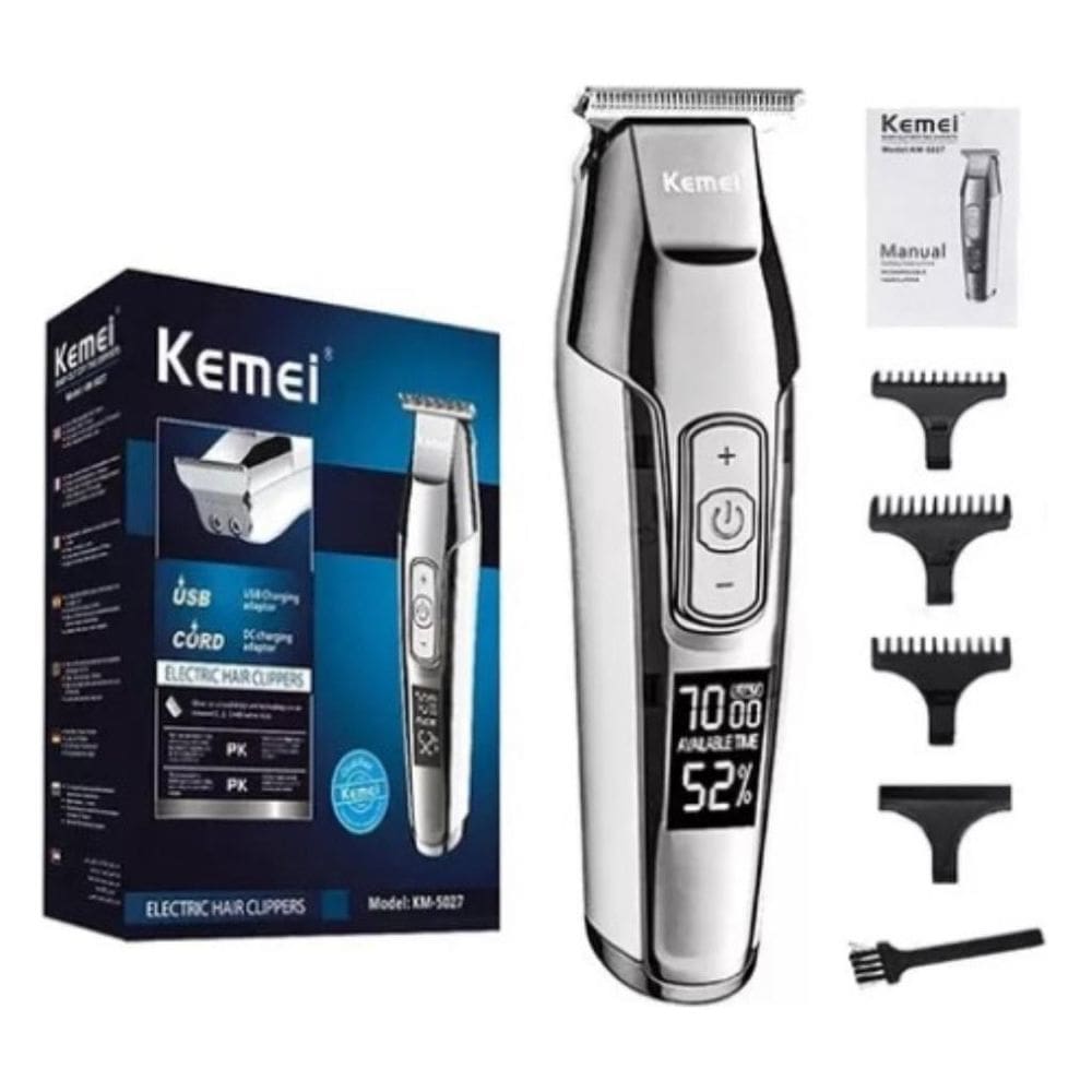 Máquina Profissional Kemei Cortar Cabelo com Visor Lcd Kemei Km-5027