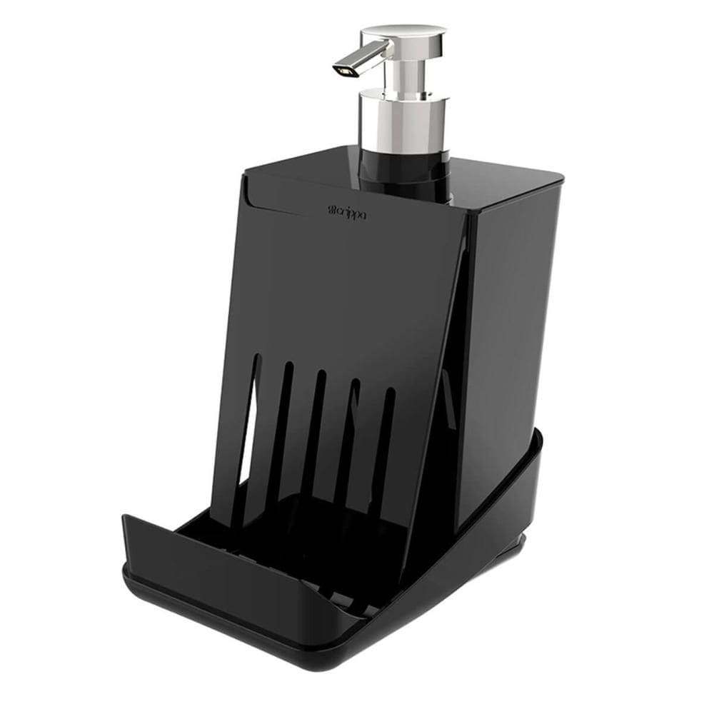 Porta Detergente Preto com Suporte para Esponja Smart S Crippa Dispenser para Pia Cozinha
