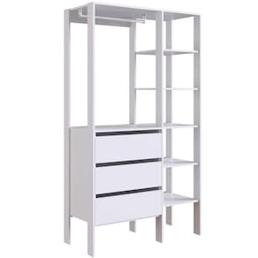 Guarda Roupa Closet Modulado Branco 3 Gavetas 100x45x181cm Com Prateleiras e Cabideiro Placa e Ponto