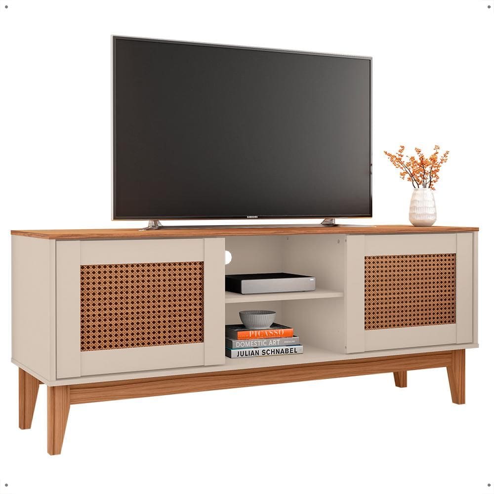 Rack Safira 1,35 Retrô 2 Portas Nicho Decorativo Prateleira Organizadora Tv 60 Polegadas - Lojas RPM