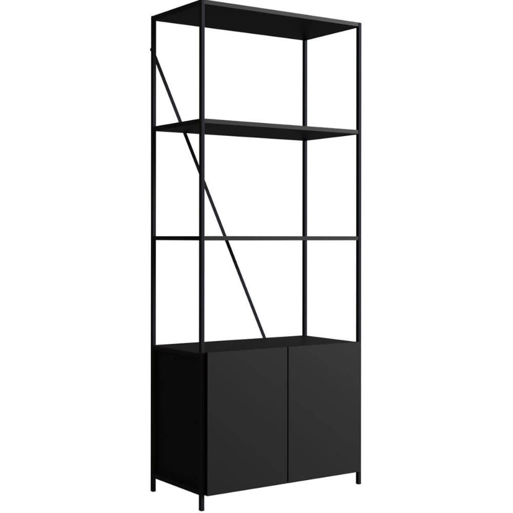 Estante Industrial em Aço com Porta Prateleira Preto 74x180cm MDP Armário Escritório Placa e Ponto