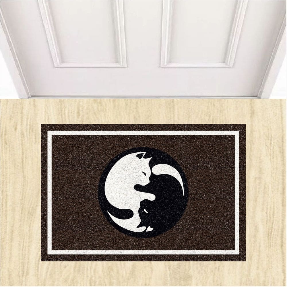 Tapete Capacho Gato Pets Yin Yan Lua e Sol 60X40 cm Marrom