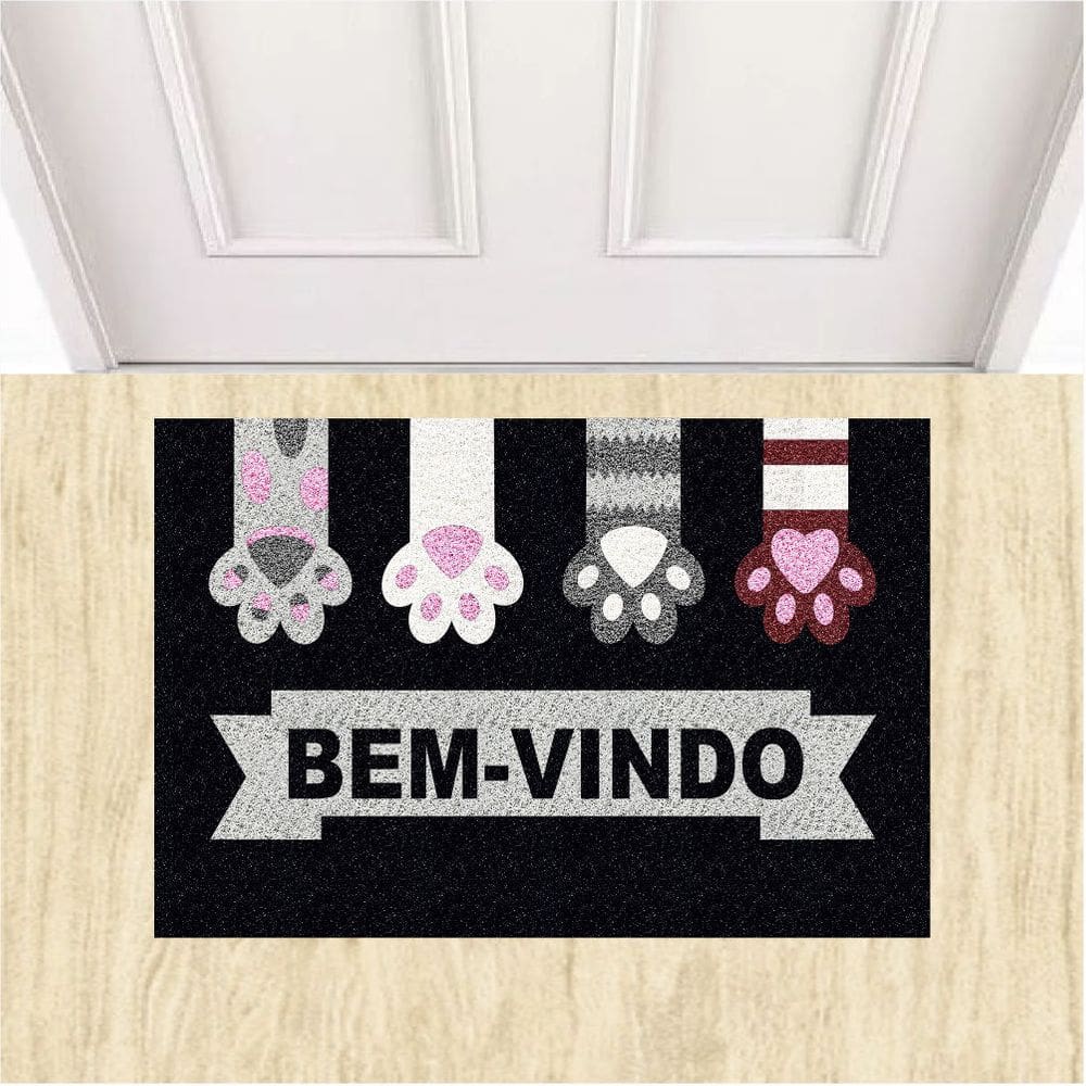 Capacho Tapete Bem vindo Com Patinhas de Gatos 60X40 cm.