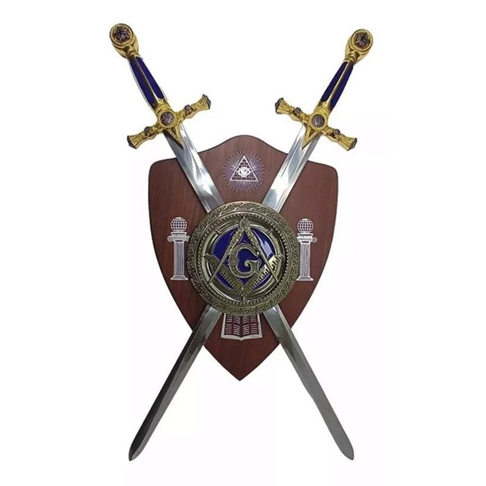 Espada Dupla Maçônica Suporte De Parede Em X Azul