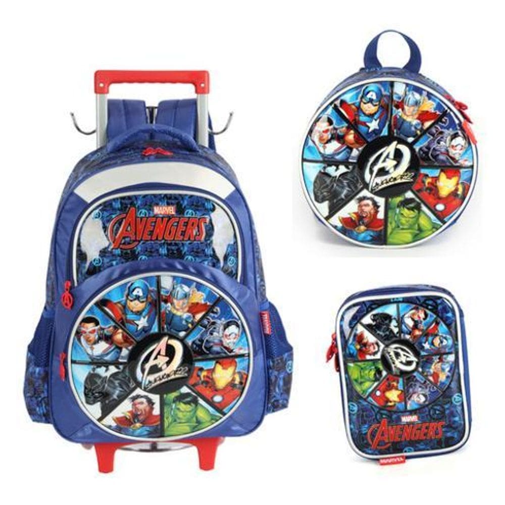 Kit Mochila Carrinho E Alça Costas Avengers Marvel