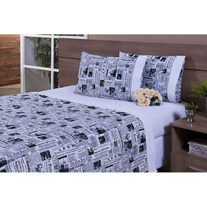 Jogo Lençol 4 Peças Cama Viúva 180 Fios Estampa Jornal