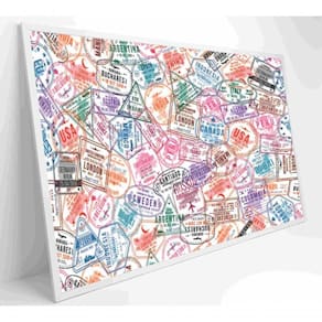 Quadro Selos De Viagens Em Passaporte Medidas 120x80 Cm Impressão Vidro Acrílico