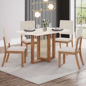 Conjunto Sala Jantar Canto Reto com Vidro 4 Cadeiras Kelly Espresso Móveis Marrom/Off White