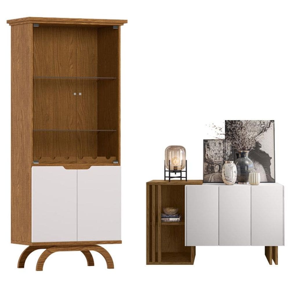 Cristaleira Vicenza com Aparador Buffet Berlim Ype Off White - New Ceval