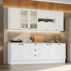 Cozinha Completa 7 Peças 100% Mdf com Portas de Vidro Internacional Branco