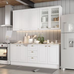 Cozinha Compacta 100% Mdf 4 Peças com Portas de Vidro Internacional Branco