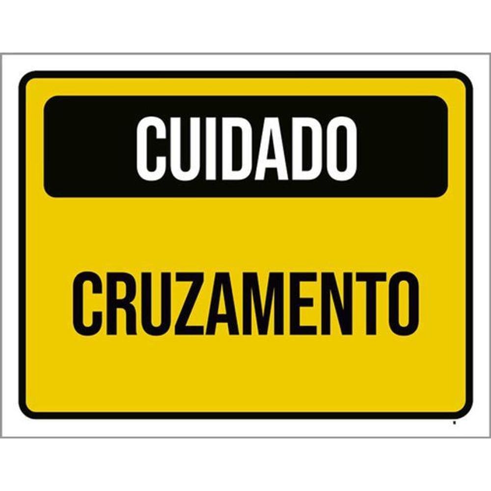 Kit 3 Placas Cuidado Cruzamento Amarelo 36X46