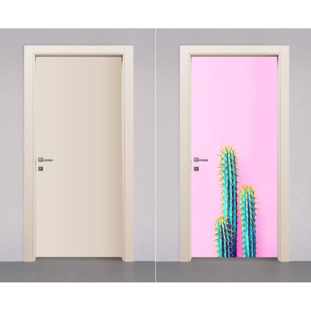 Adesivo Envelopamento Decorativo Para Porta Cacto Fundo Rosa