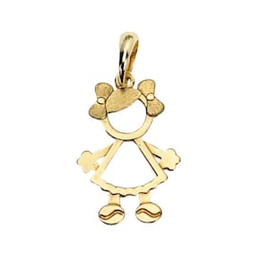Pingente Menina Com Laço Vazado 2Cm Em Ouro 18K