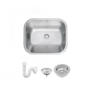 Tanque Em Inox De Encaixe Hera 40x40 Com Válvula 3.1/2 Acetinado Tramontina com Sifão Sanfonado Universal Simples 1.1/2"