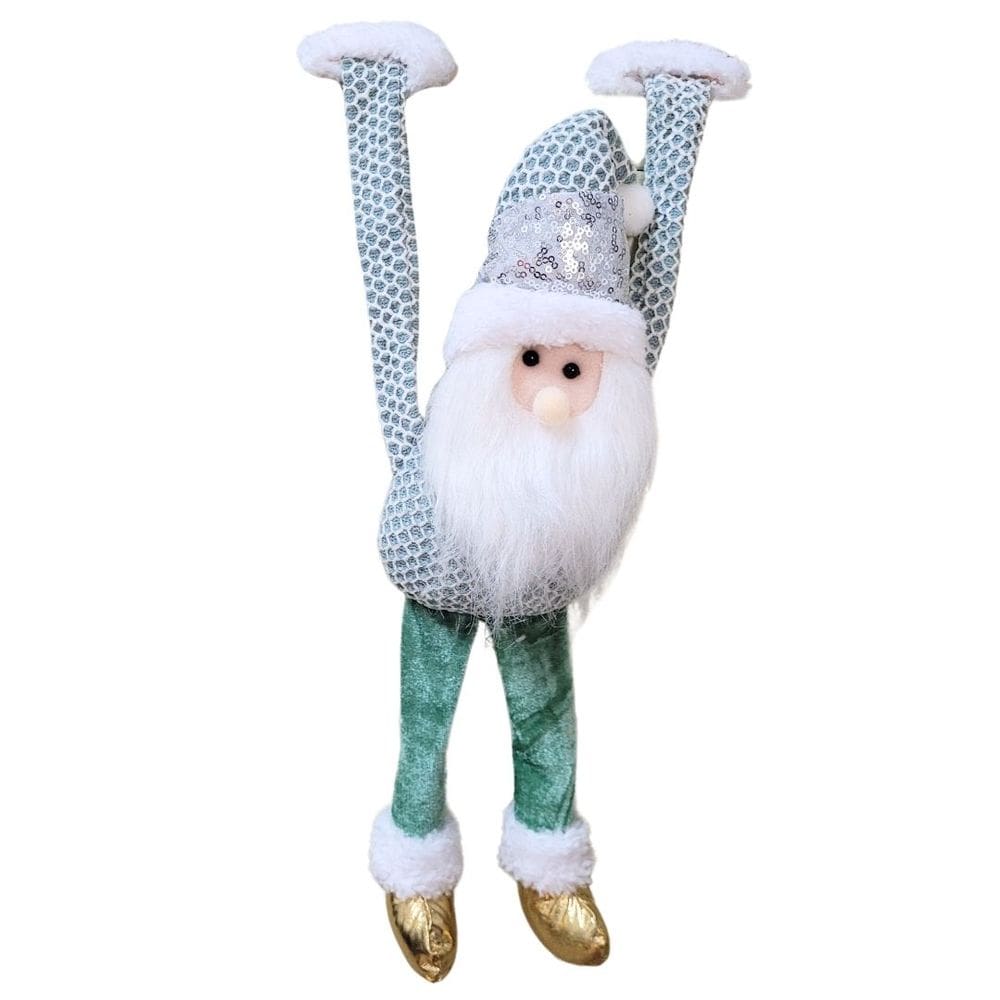 Papai Noel Dependurado Pelúcia Natal Peso nas Mãos Decora Prateleira 48cm - Art Christmas