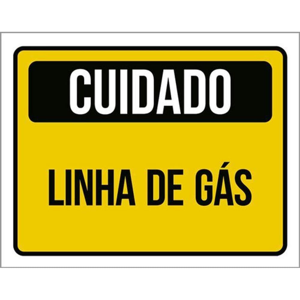 Kit 3 Placas Cuidado Linha De Gás Amarelo 36X46