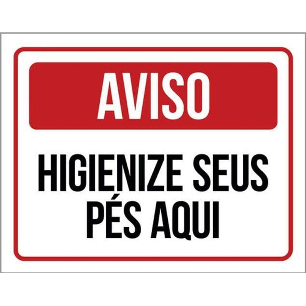 Kit 10 Placas Aviso Higienize Seus Pés Aqui Vermelho 36X46