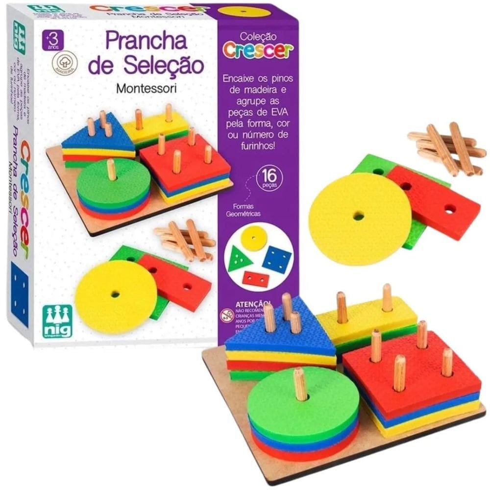 Jogo De Prancha Brinquedo Didático Infantil Clássico Em Madeira 16 Peças Coloridas Crianças +3 Anos