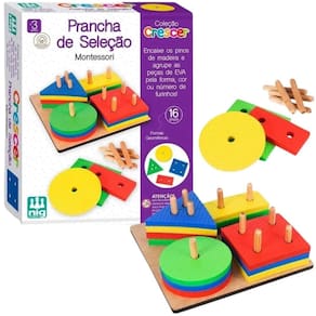 Jogo De Prancha Brinquedo Didático Infantil Clássico Em Madeira 16 Peças Coloridas Crianças +3 Anos