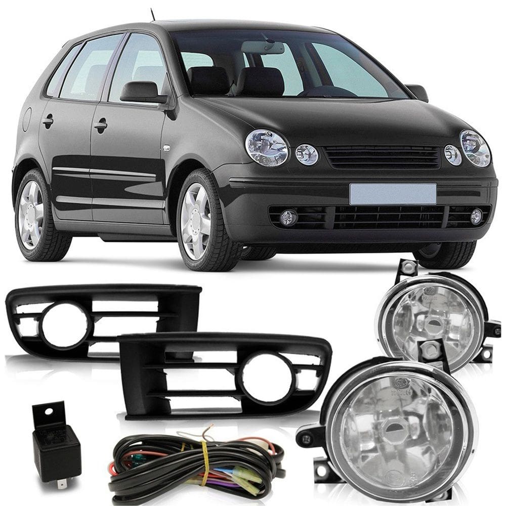 Kit Farol de Milha Polo 2003 a 2006 com Moldura + Botão
