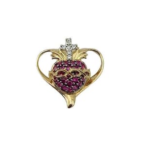 Pingente Sagrado Coração Zircônia Vermelha Em Ouro 18K